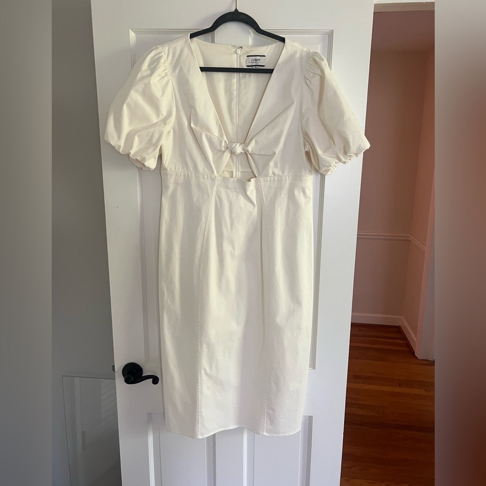 J.Crew Collection Women Cutout Puff-Sleeve Cotton Ivory White Dress Sz 16 - Picture 5 of 14